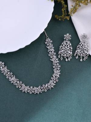Silver plated american diamond classic  jewellery set 1