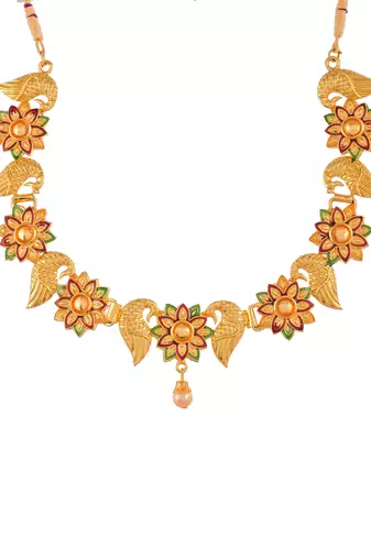 Gold plated traditional  peacock jewelry set