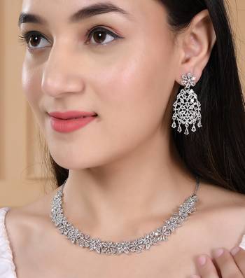 Silver plated american diamond classic  jewellery set 2
