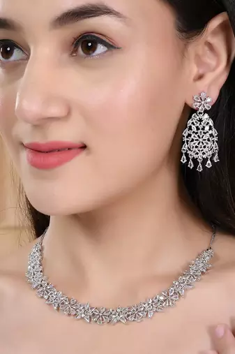 Silver plated american diamond classic  jewellery set