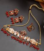 Gold plated pearl  temple jewellery set for women