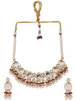Gold plated pearl kundan jewellery set 3