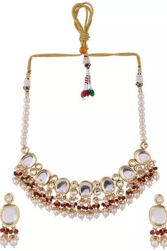 Gold plated pearl kundan jewellery set
