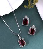 Silver plated american diamond chain  jewellery set