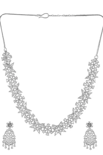 Silver plated american diamond classic  jewellery set