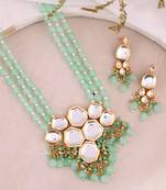 Gold plated kundan long layered jewellery set