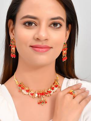 Gold plated pearl  temple jewellery set for women 3