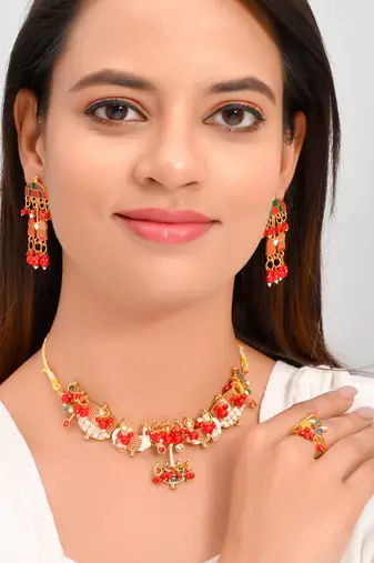 Gold plated pearl  temple jewellery set for women