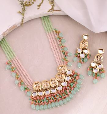 Gold plated long layered kundan jewellery set  for wedding 1