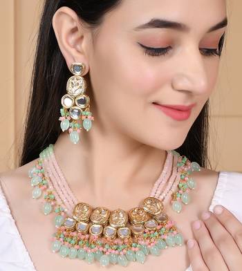 Gold plated long layered kundan jewellery set  for wedding 2
