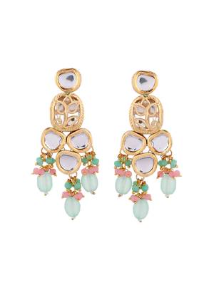 Gold plated long layered kundan jewellery set  for wedding 4