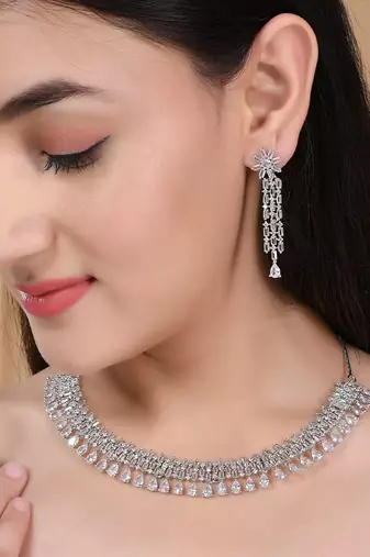 Cubic zirconia silver plated jewellery set