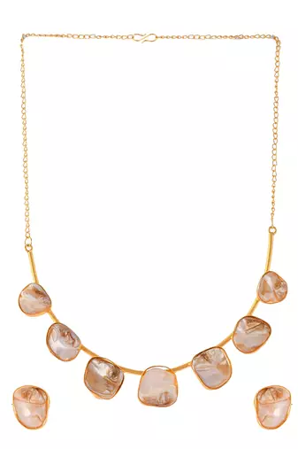 Gold plated mother of pearl kundan  jewellery set