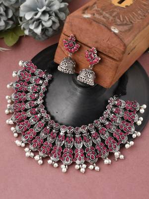 Silver plated red stone  pearl jewellery set for women 1