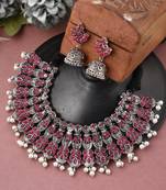 Silver plated red stone  pearl jewellery set for women