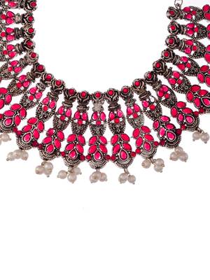 Silver plated red stone  pearl jewellery set for women 3