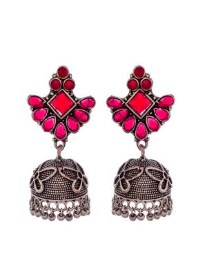 Silver plated red stone  pearl jewellery set for women 4