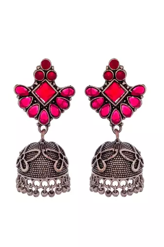 Silver plated red stone  pearl jewellery set for women