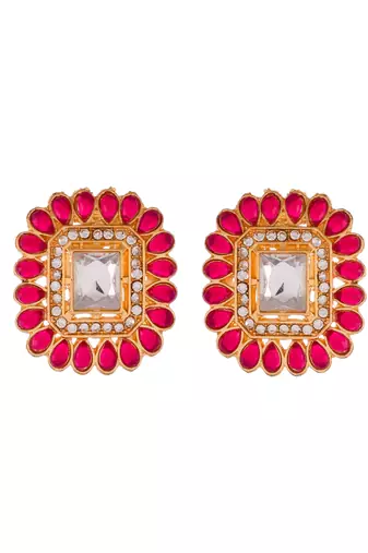 Gold plated & red stone studded choker ad jewellery set