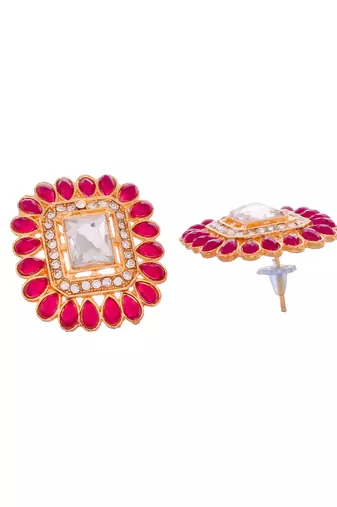 Gold plated & red stone studded choker ad jewellery set