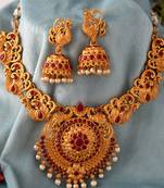 Gold plated traditional cut work  south  indian  jewellery set for women