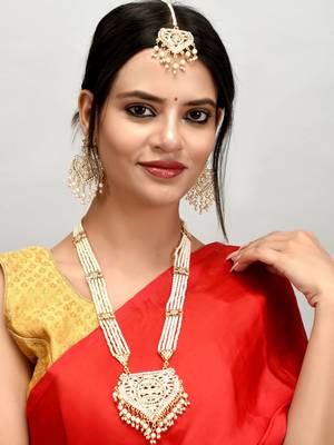 Gold plated  long layered  pearl jewellery set 1