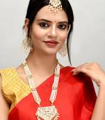 Gold plated  long layered  pearl jewellery set