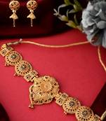 Gold plated handcrafted meenakari floral temple jewellery set