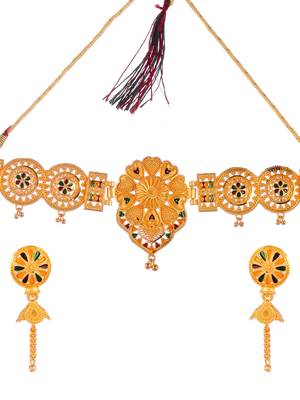 Gold plated handcrafted meenakari floral temple jewellery set 3