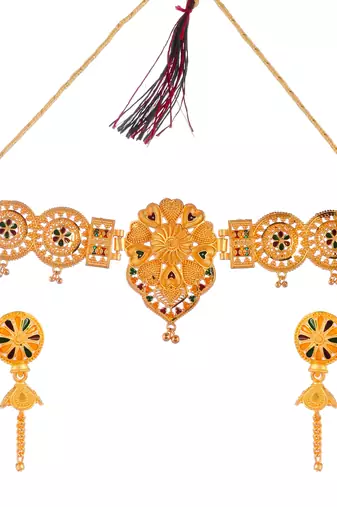 Gold plated handcrafted meenakari floral temple jewellery set