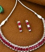 Silver plated red american diamond stone studded jewellery set