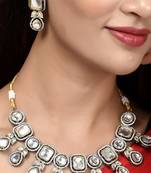 Silver plated white american diamond stone studded jewellery set