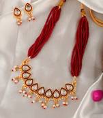 Gold plated kundan stones ethnic necklace jewellery set.
