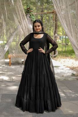women's black faux blooming with rich sequins embroidered work gown & dupatta set 2