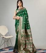 Green Woven Baluchari Silk Blend Saree With Blouse