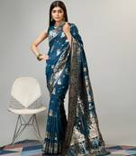 Blue woven bengal's baluchari silk  saree with blouse