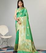 Green zari woven Banarasi silk blend saree with blouse