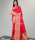 Pink Zari Woven Banarasi silk blend Saree With Blouse