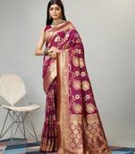 Magenta zari woven Faux kanchipuram silk saree with blouse