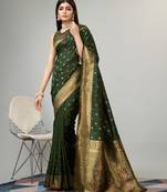 Dark green zari woven Faux kanjivaram silk saree with blouse