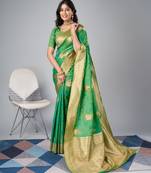 Light green Faux kanjivaram silk woven saree with zari border with blouse