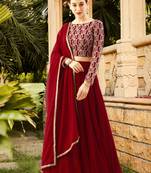    Red Sequins Embroidered Georgette Wedding, Floral, Party Wear, Casual, Lehenga Choli with Dupatta