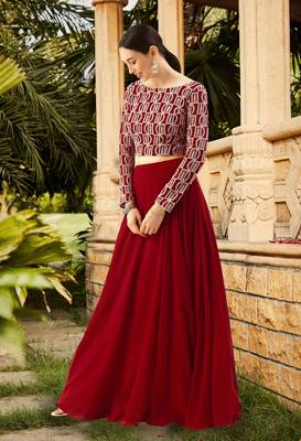 red embroidered lehenga choli with dupatta for women 3