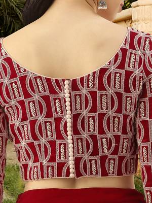 red embroidered lehenga choli with dupatta for women 4