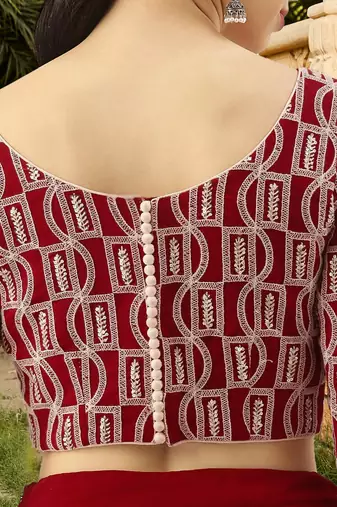 red embroidered lehenga choli with dupatta for women