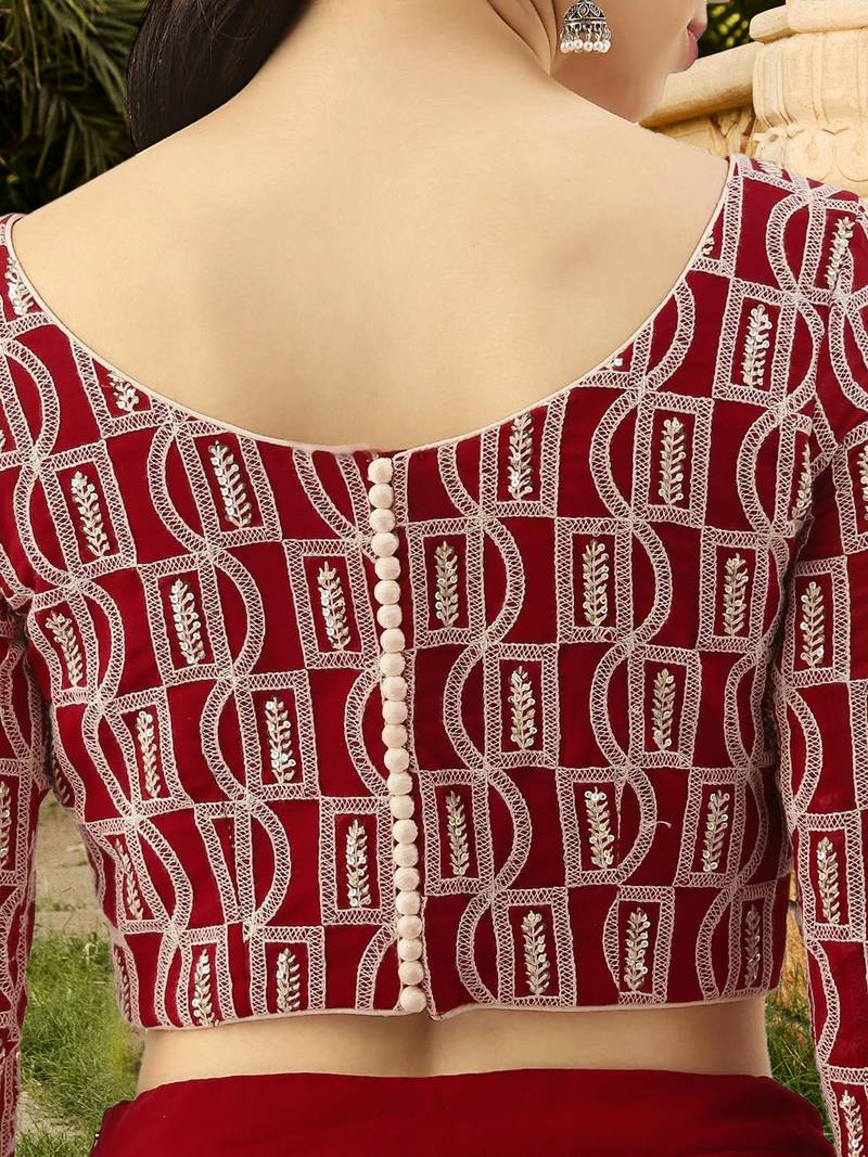    Red Sequins Embroidered Georgette Wedding, Floral, Party Wear, Casual, Lehenga Choli with Dupatta