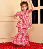 Red block gota a line kurta and gharara set