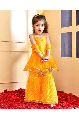 Yellow leheriya kurta sharara set 1