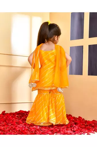 Yellow leheriya kurta sharara set