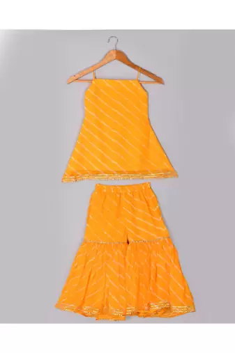 Yellow leheriya kurta sharara set